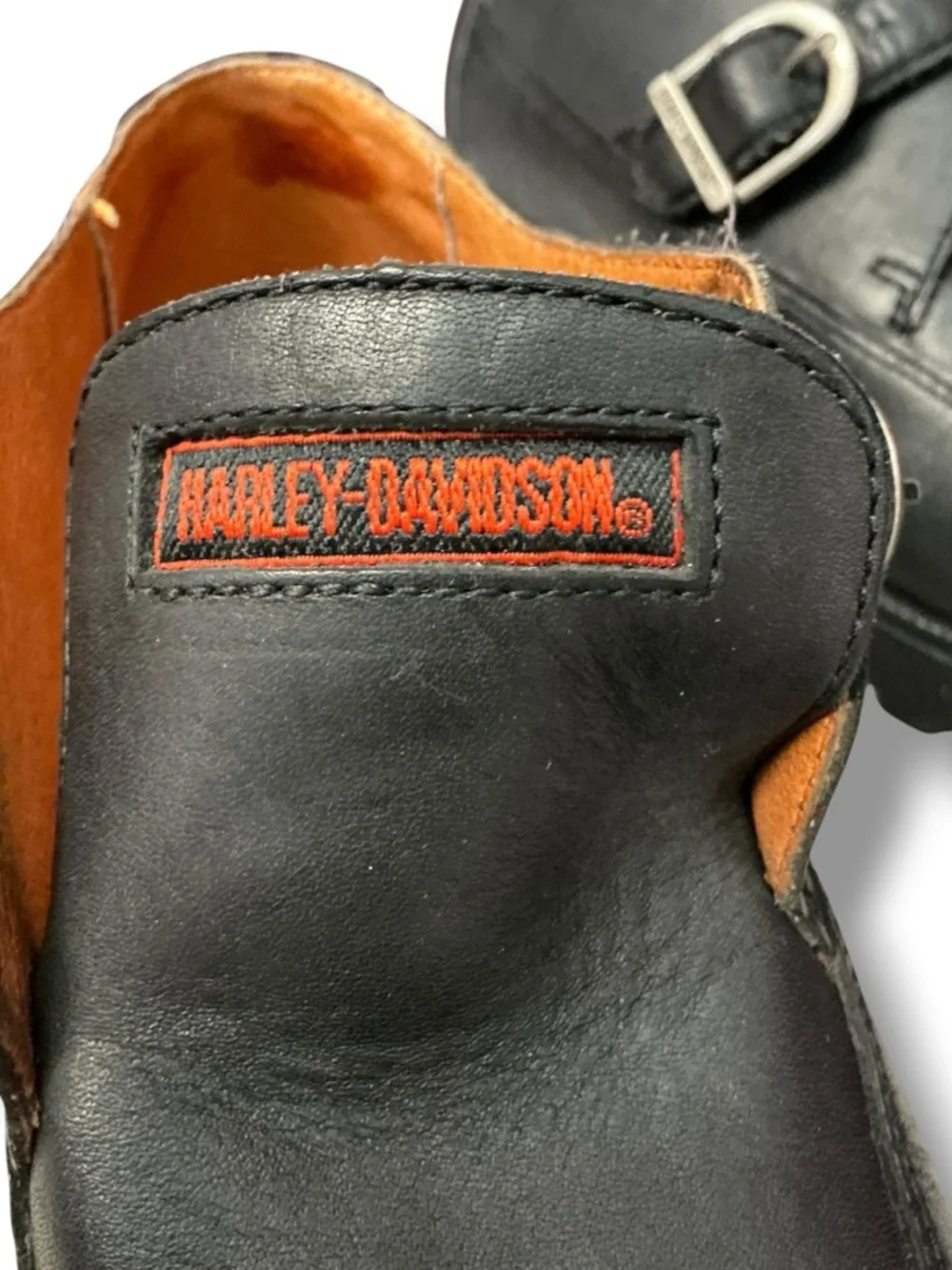 Harley-Davidson Black Leather Buckle Platform Slip-Ons